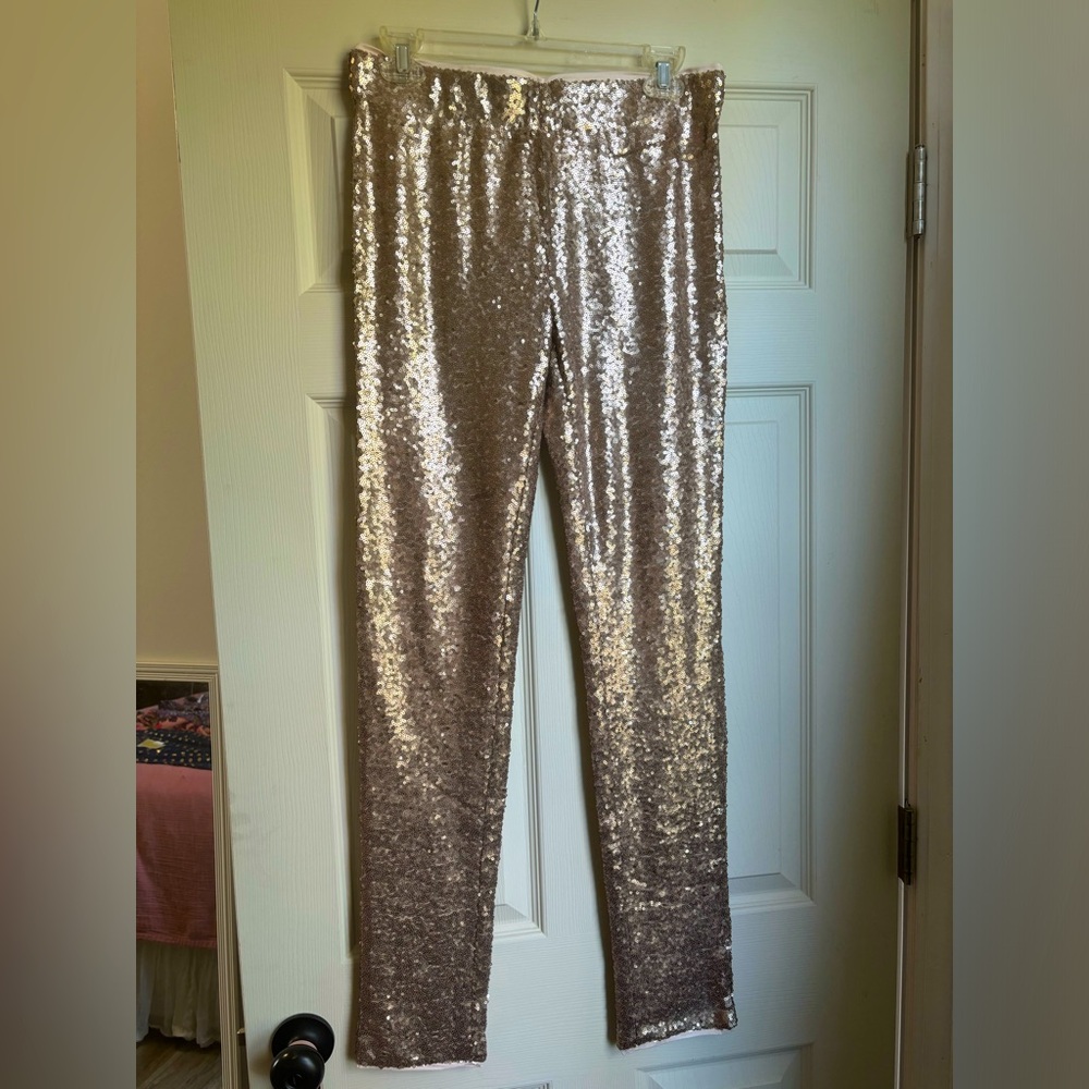 NWT Gold Sequined skinny leg pants